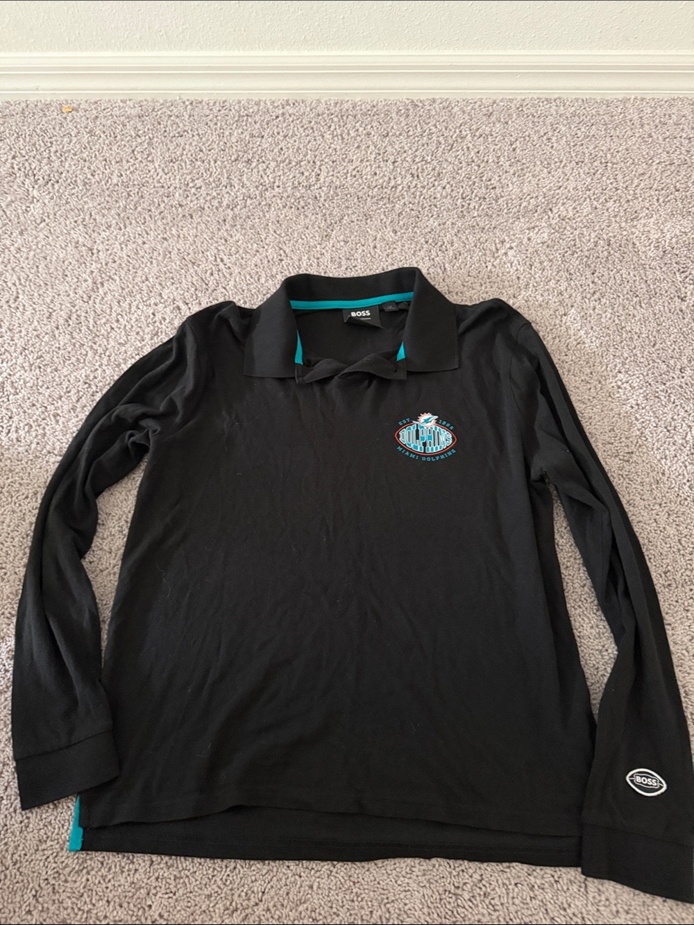 Boss Black Long Sleeve Polo with Teal Accents